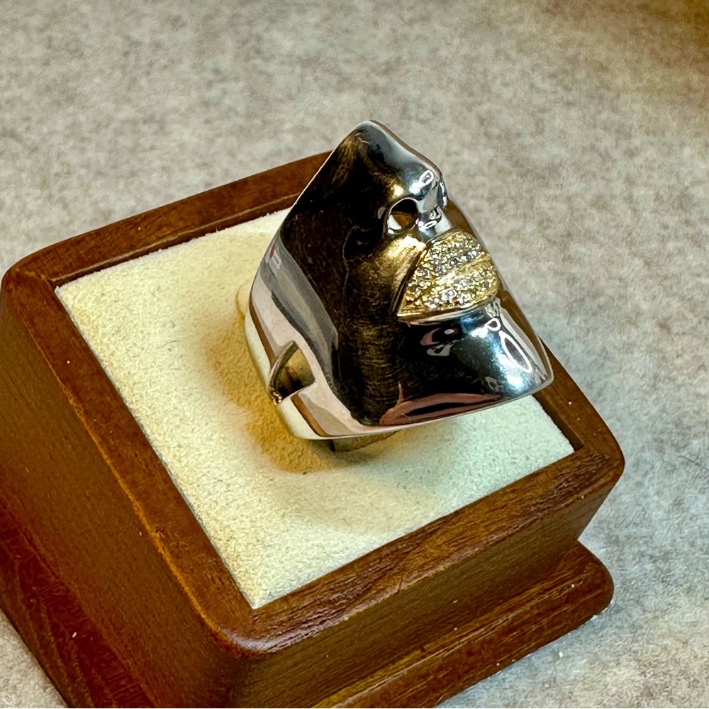 Sonia Bitton 14k Gold & 925 Sterling Silver Ring Diamond Lip Face Size 9 Lot#637